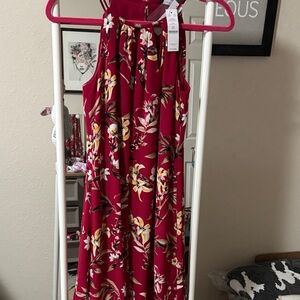 White House Black Market Berry Floral Halter Maxi Dress